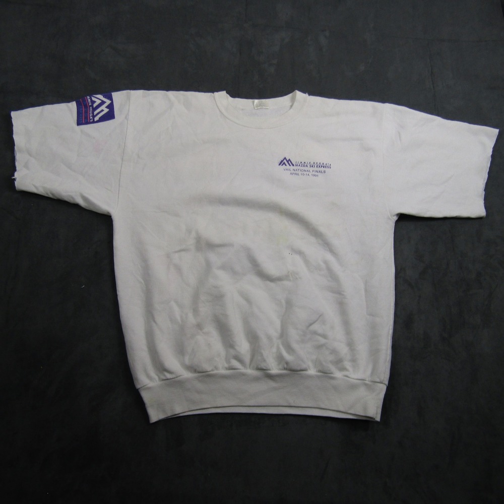 Vintage Mazda Ski Express Sweatshirt Mens One Size White 1991 Vail Graphic Cut